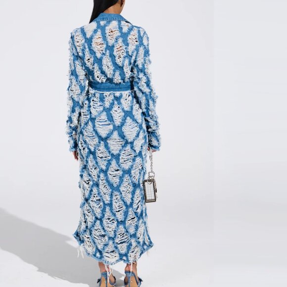 Akira Ultra Distressed Denim Trenchcoat - Picture 4 of 4